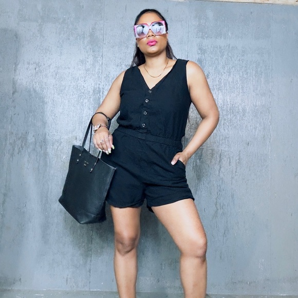 Joe Fresh Pants - - Joe Fresh Black Sleeveless Button-Up Romper, L